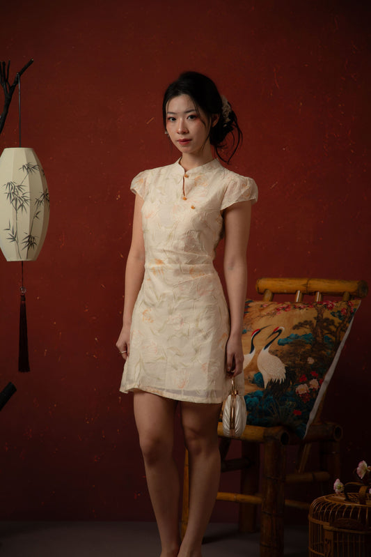 Oriental Garden Cheongsam Dress in Ivory