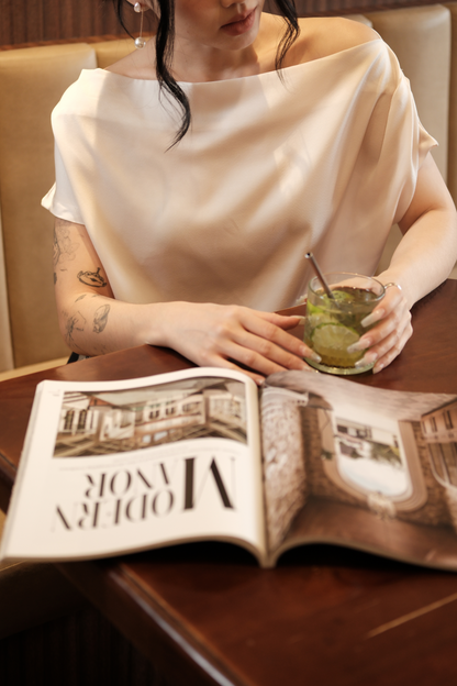 Claire Draped Satin Top in Ivory