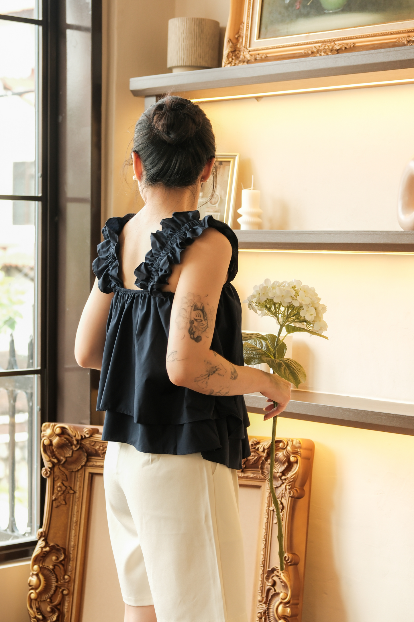 Aurélie Ruffled Babydoll Top in Dark Blue