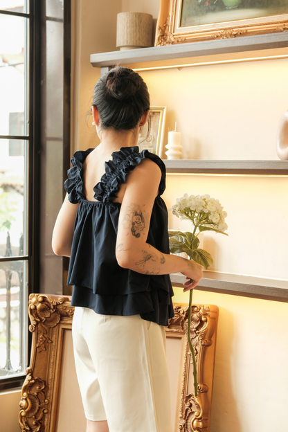 Aurélie Ruffled Babydoll Top in Dark Blue