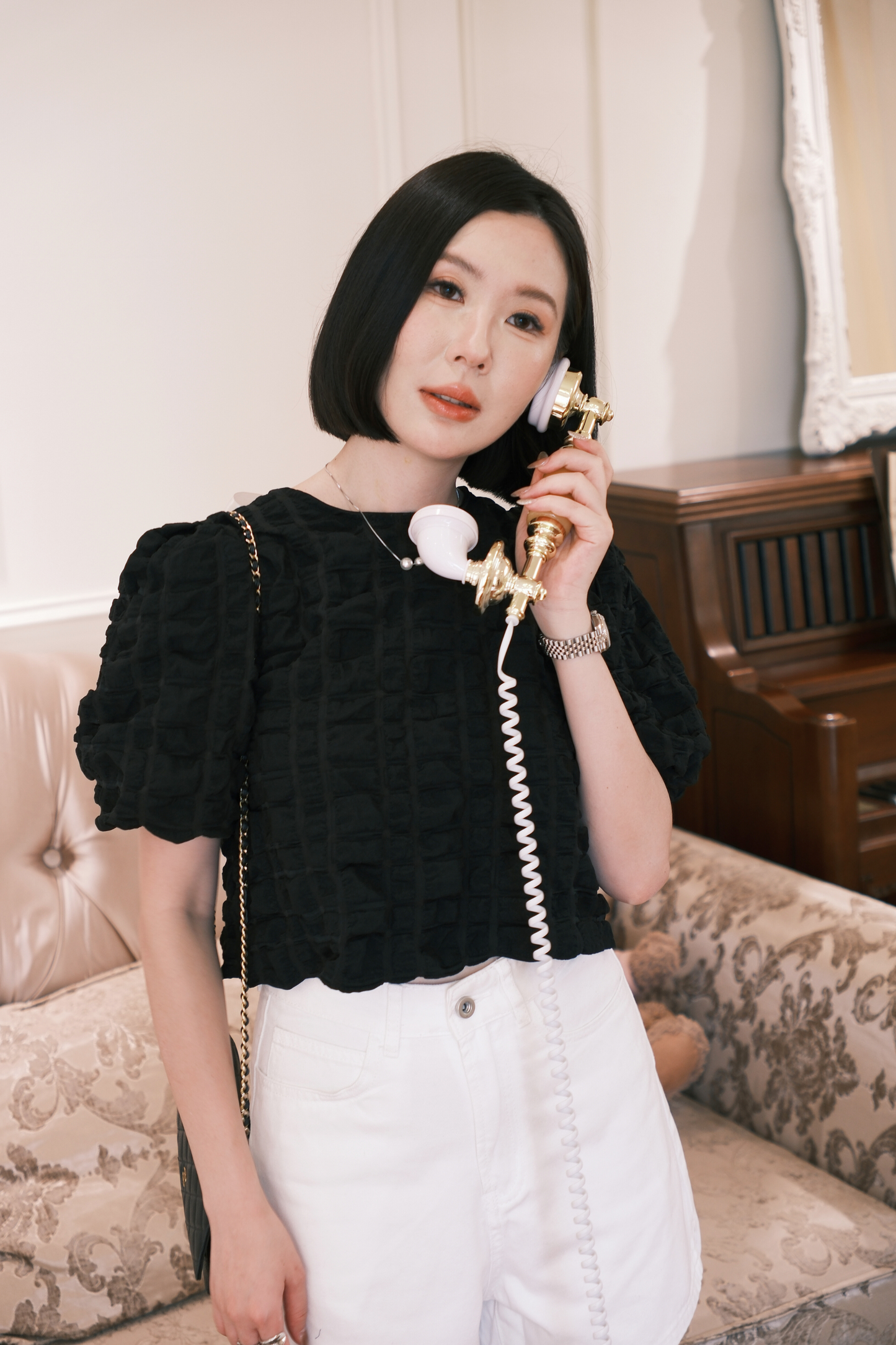 Delphine Bow-Back Top in Black