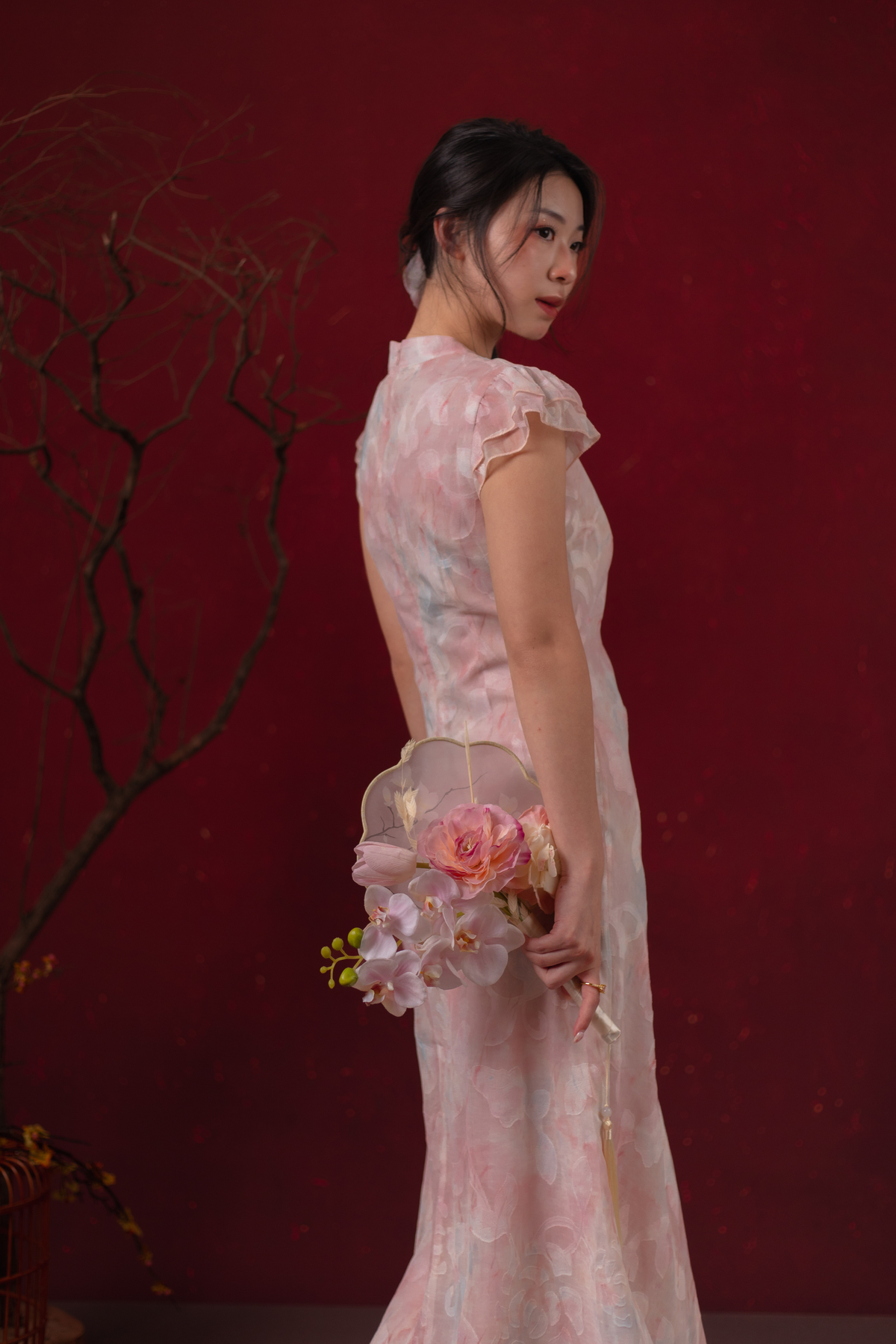 Fleur Rosée Cheongsam Dress in Blush Pink