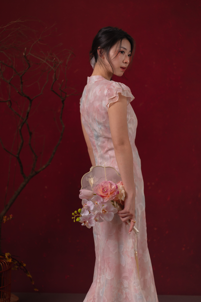 Fleur Rosée Cheongsam Dress in Blush Pink