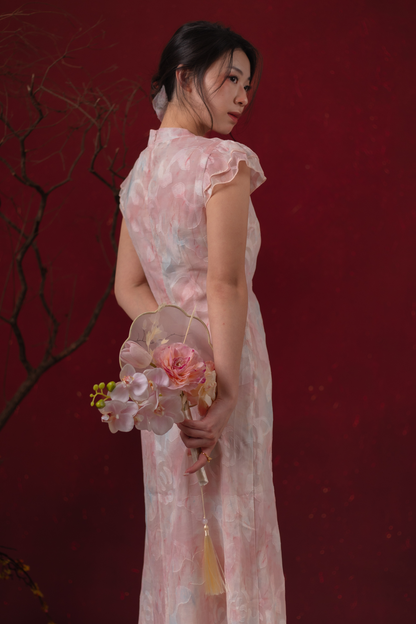 Fleur Rosée Cheongsam Dress in Blush Pink