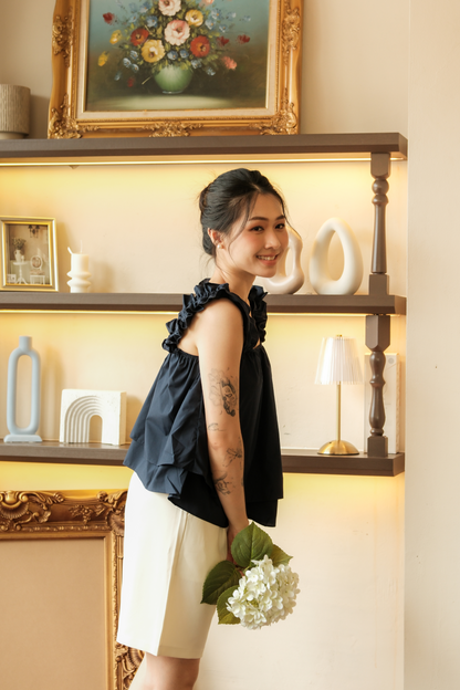 Aurélie Ruffled Babydoll Top in Dark Blue