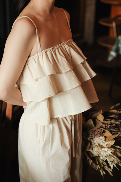 Lina Layered Ruffle Cami & Wide-Leg Pants in Beige