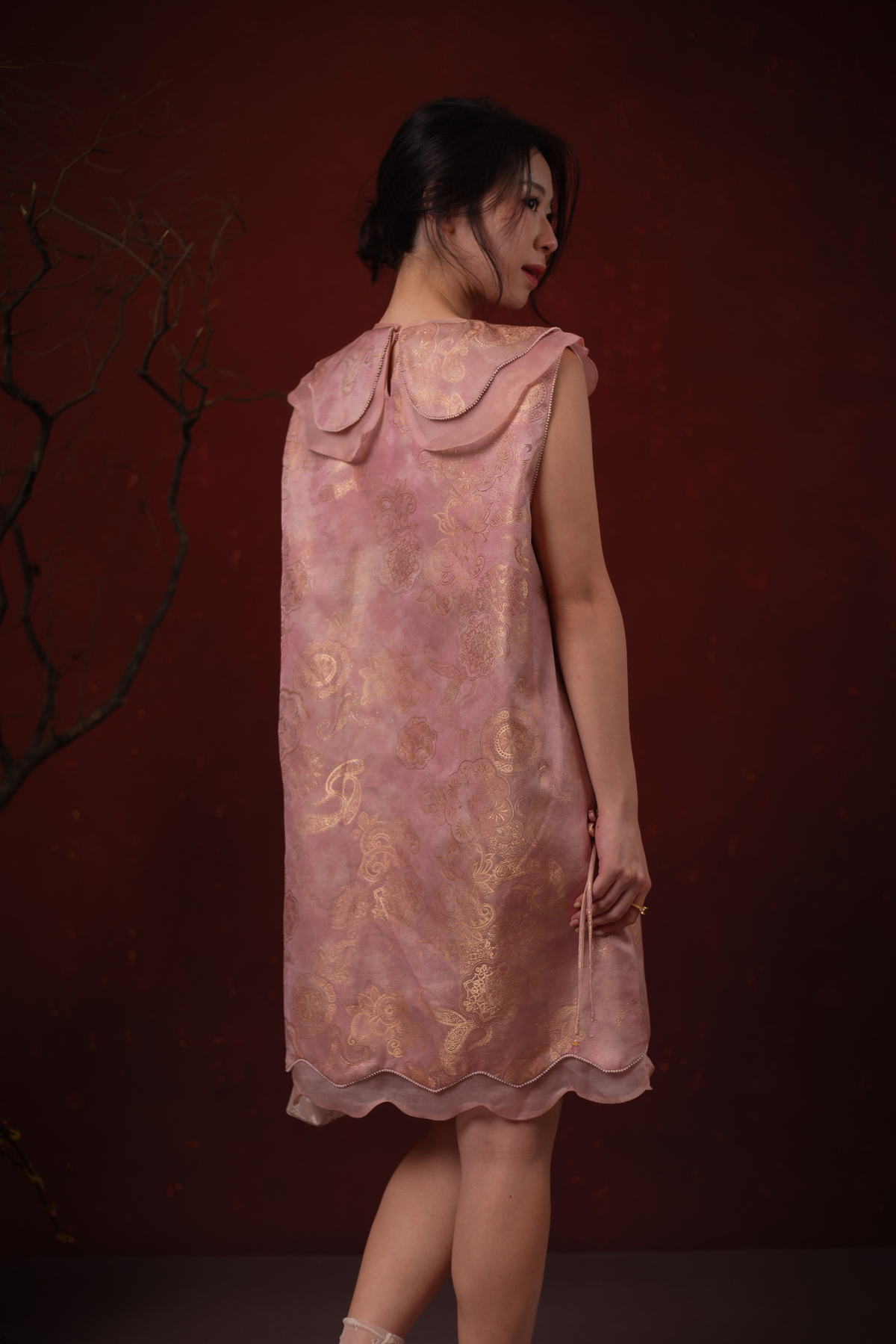 Elara Lotus Cheongsam Dress in Pink