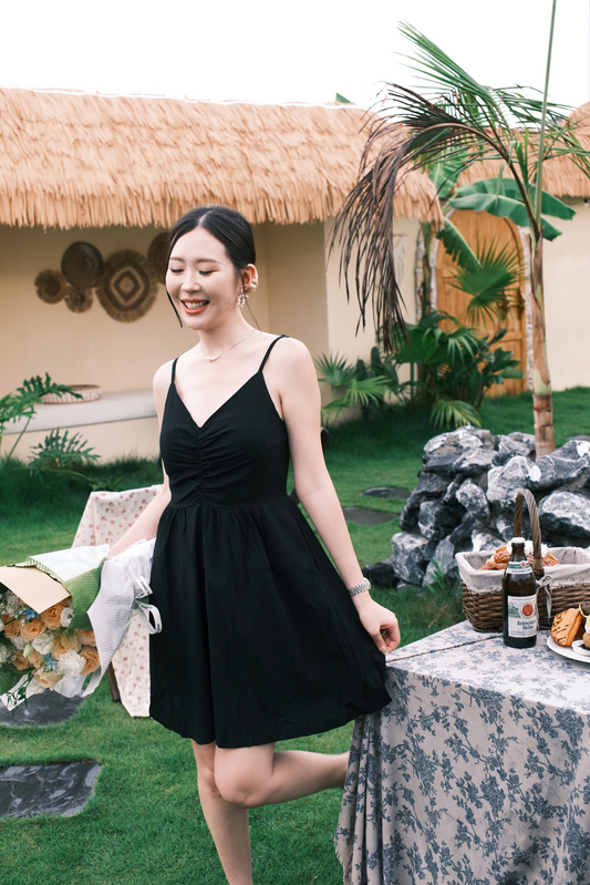 Léa Ruched Cami Dress in Black