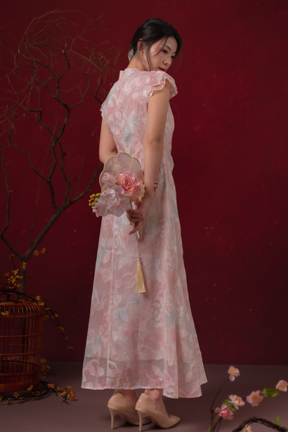 Fleur Rosée Cheongsam Dress in Blush Pink