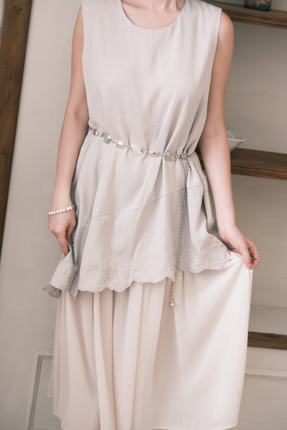 Rosalie Embroidered Layered Maxi Dress in Oatmeal