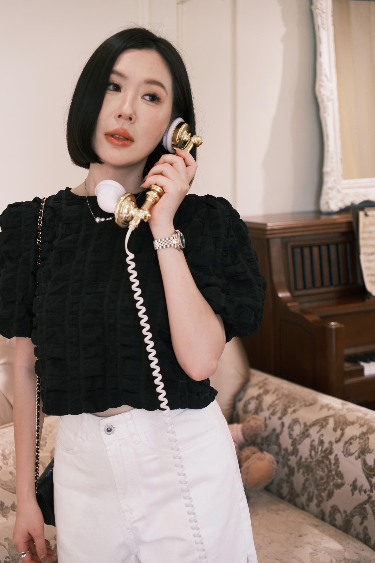 Delphine Bow-Back Top in Black