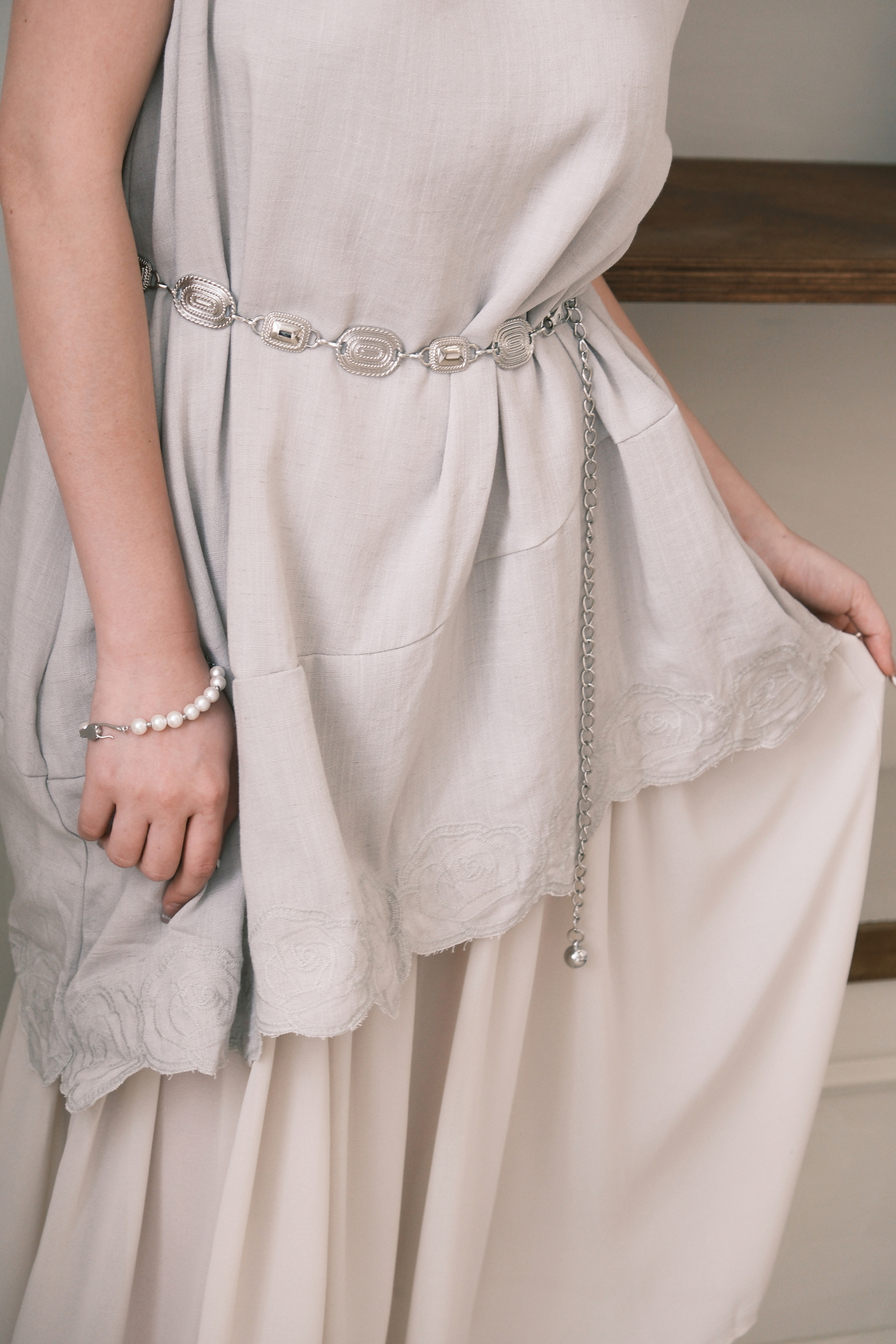 Rosalie Embroidered Layered Maxi Dress in Oatmeal