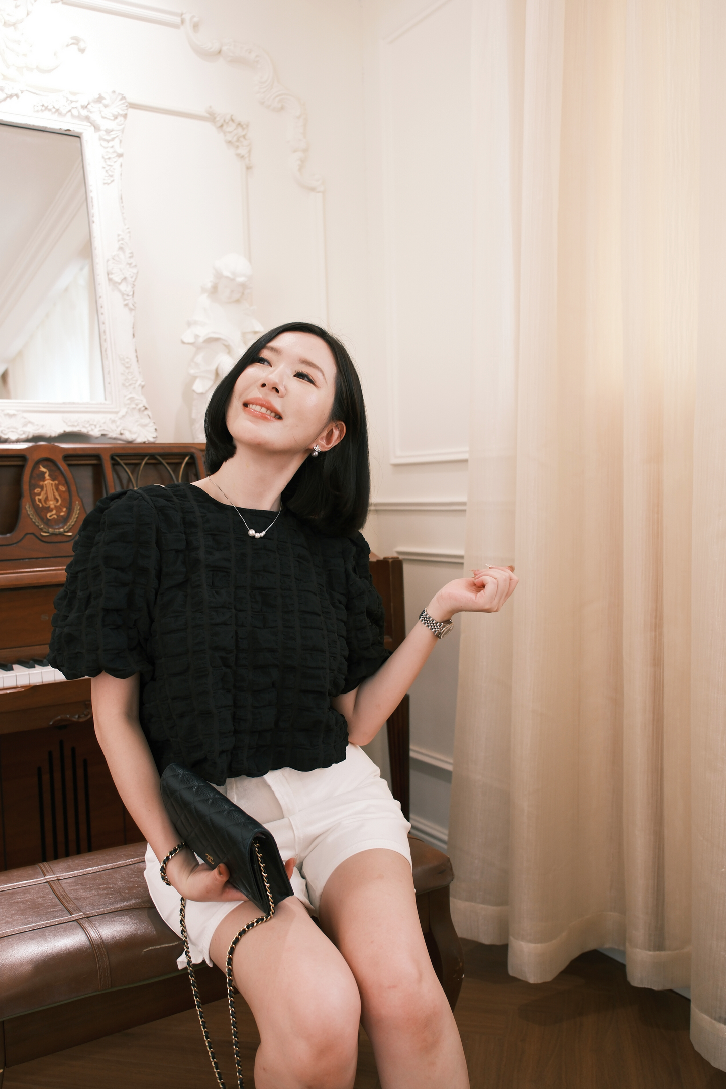 Delphine Bow-Back Top in Black