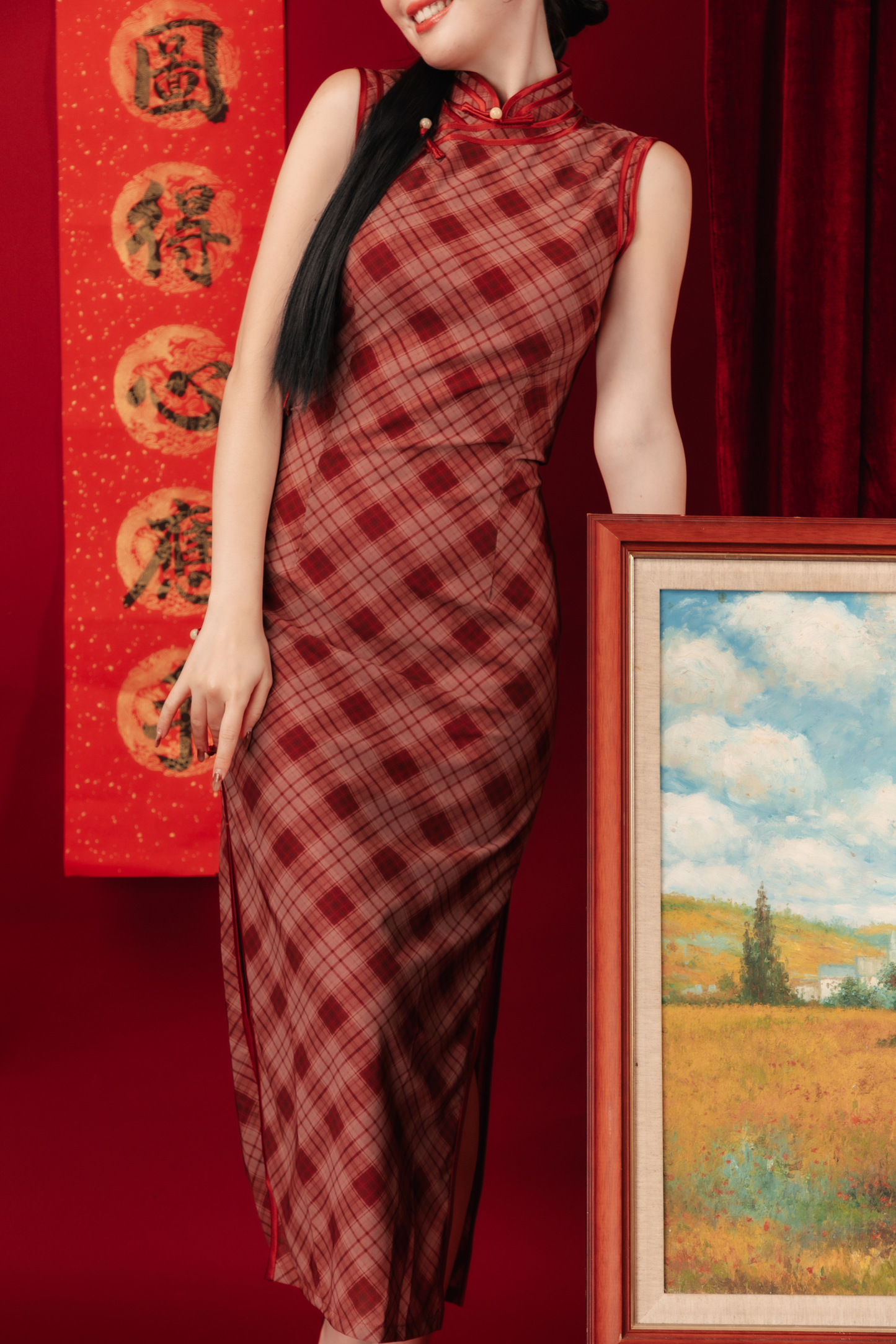 Celina Plaid Cheongsam Dress (In-Stock)