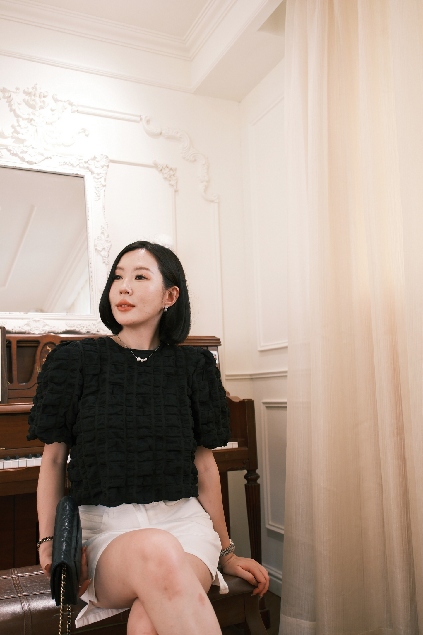 Delphine Bow-Back Top in Black