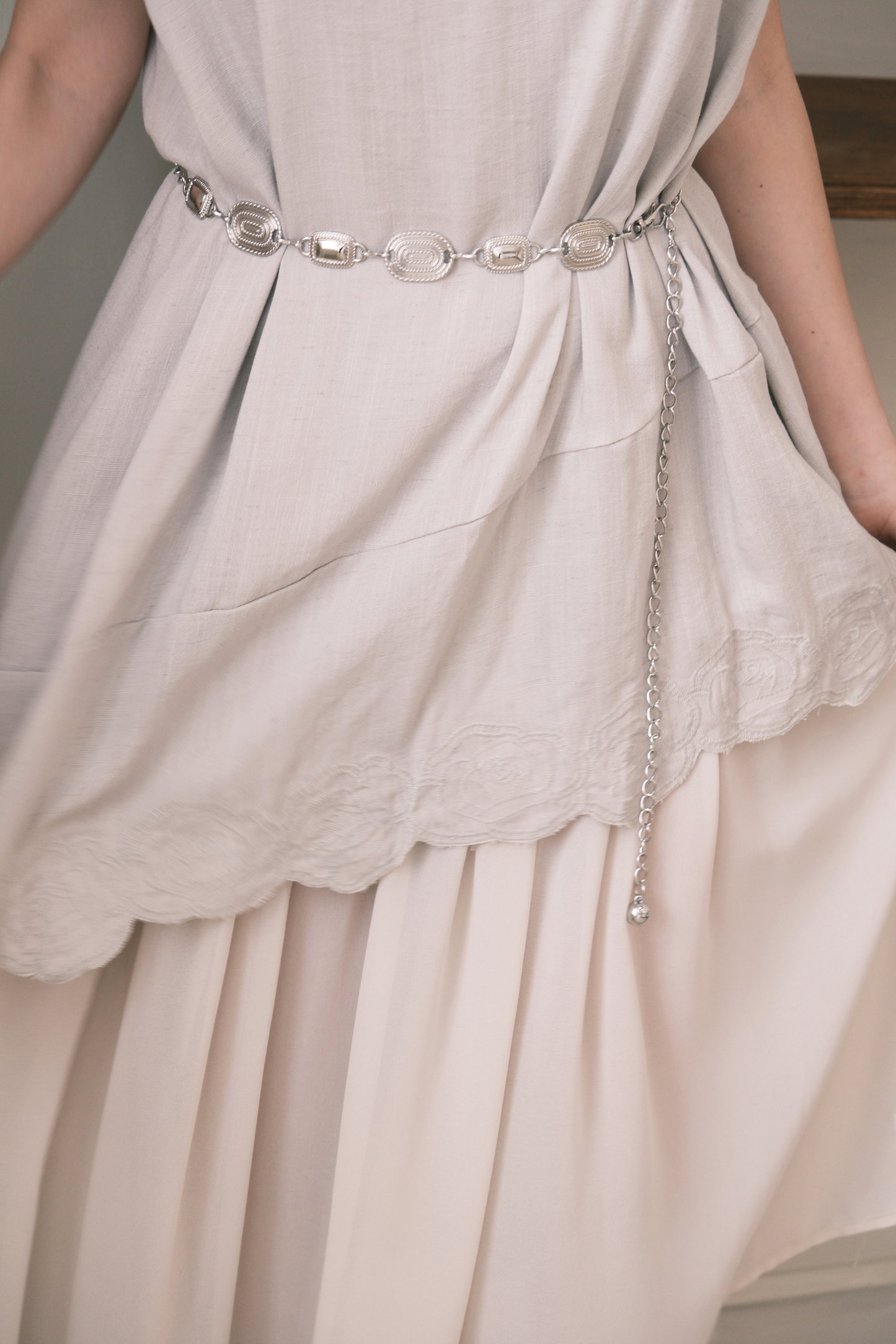 Rosalie Embroidered Layered Maxi Dress in Oatmeal