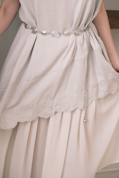 Rosalie Embroidered Layered Maxi Dress in Oatmeal