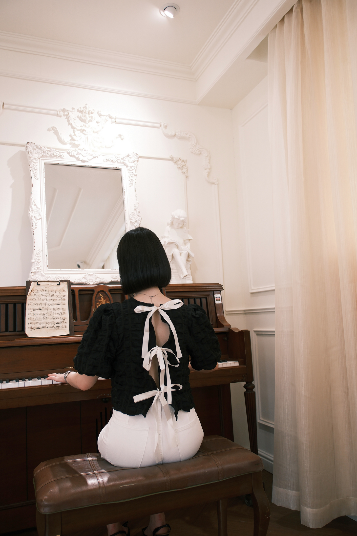 Delphine Bow-Back Top in Black