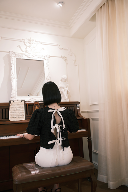 Delphine Bow-Back Top in Black