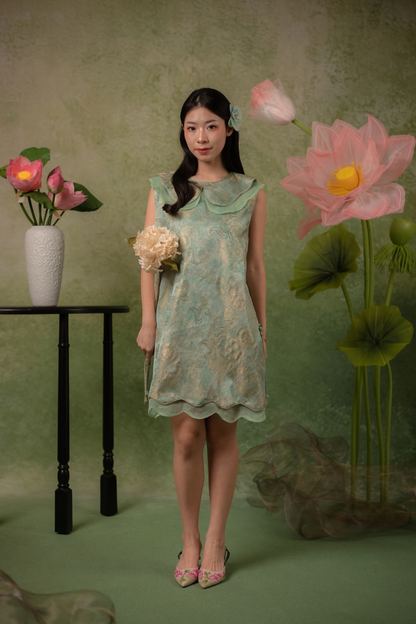 Elara Lotus Cheongsam Dress in Mint Sage
