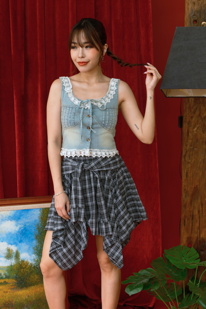 Elise Lace-Trim Denim Top