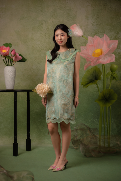 Elara Lotus Cheongsam Dress in Mint Sage