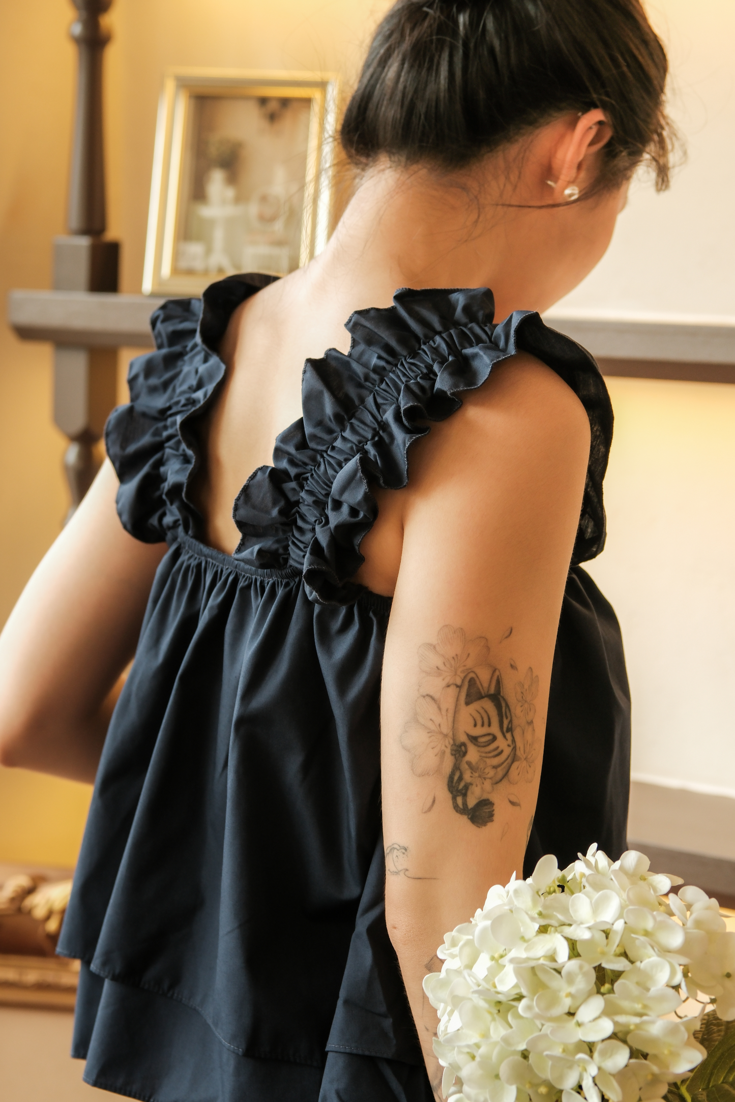 Aurélie Ruffled Babydoll Top in Dark Blue