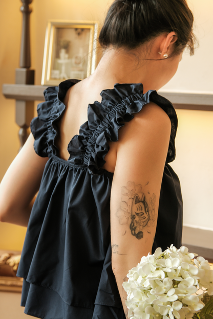 Aurélie Ruffled Babydoll Top in Dark Blue