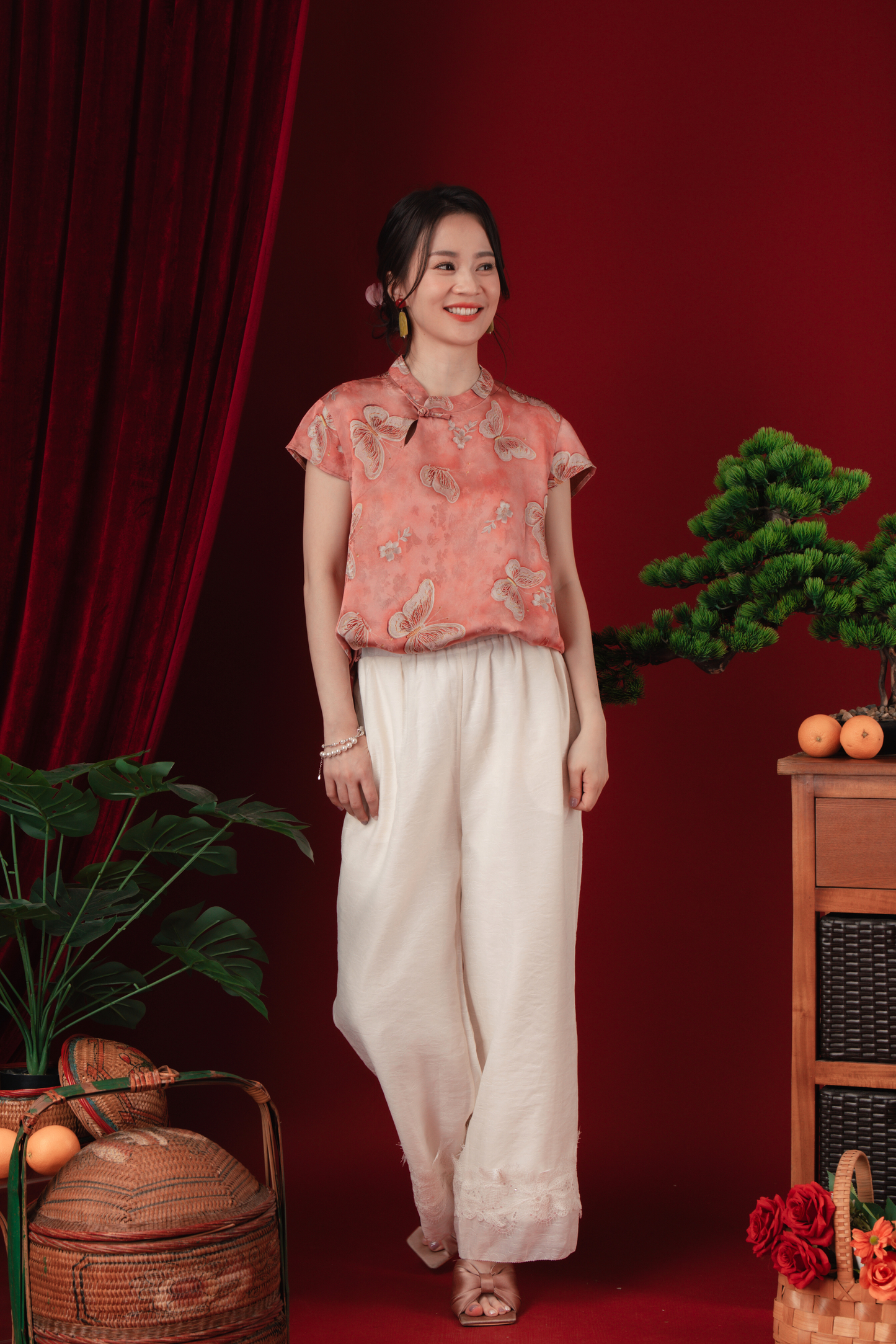 Luna Lace-Hem Embroidered Wide-Leg Pants (In-Stock)