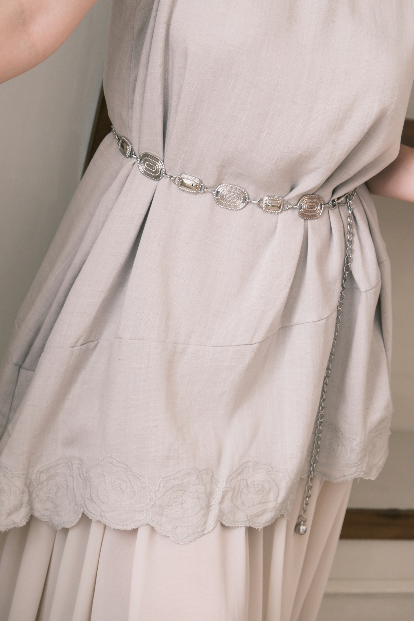 Rosalie Embroidered Layered Maxi Dress in Oatmeal