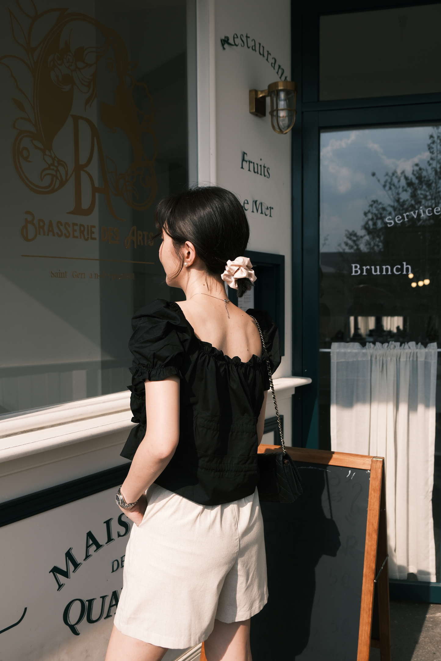 Noelle Ruched Tie Blouse in Black