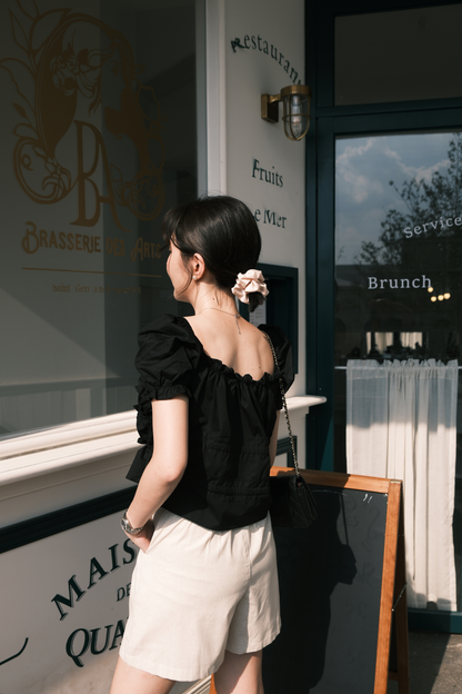 Noelle Ruched Tie Blouse in Black