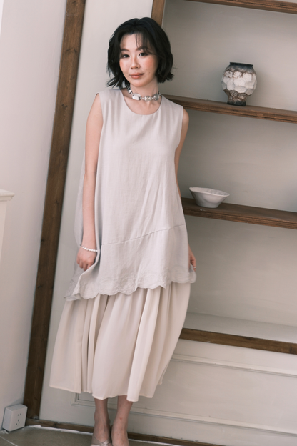 Rosalie Embroidered Layered Maxi Dress in Oatmeal