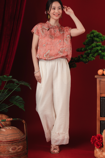 Luna Lace-Hem Embroidered Wide-Leg Pants (In-Stock)