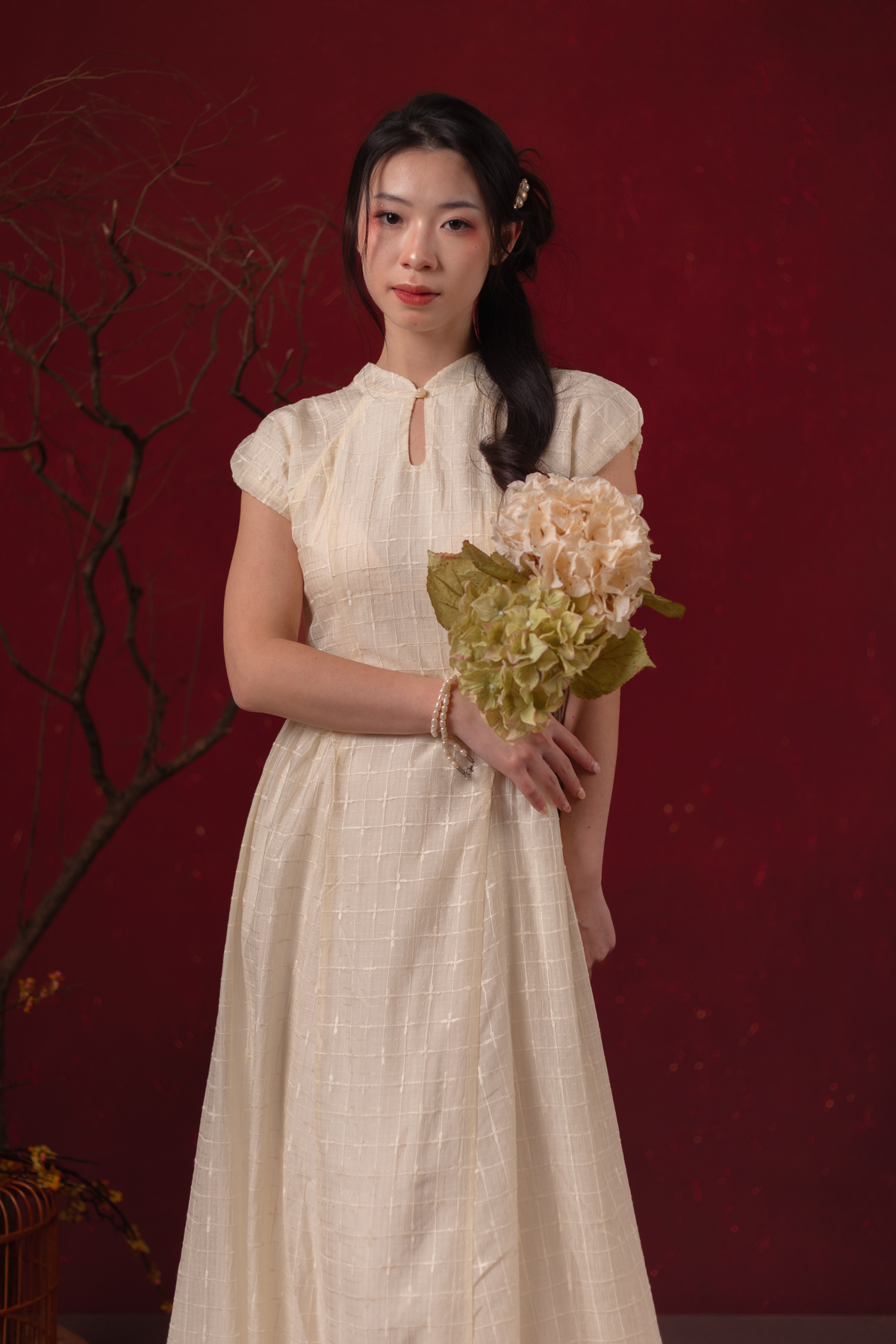 Élodie Grace Cheongsam Dress in Champagne