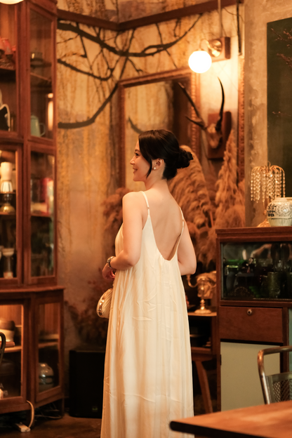 Solène Draped Back Maxi Dress in Beige