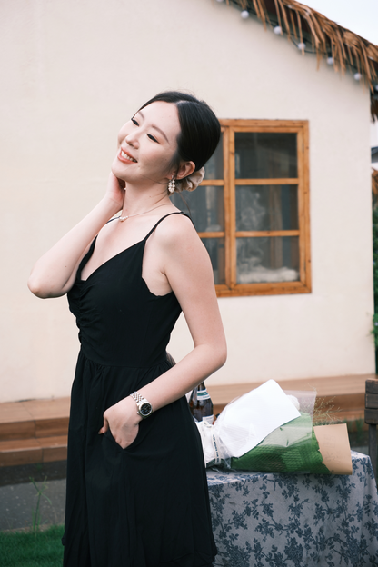 Léa Ruched Cami Dress in Black