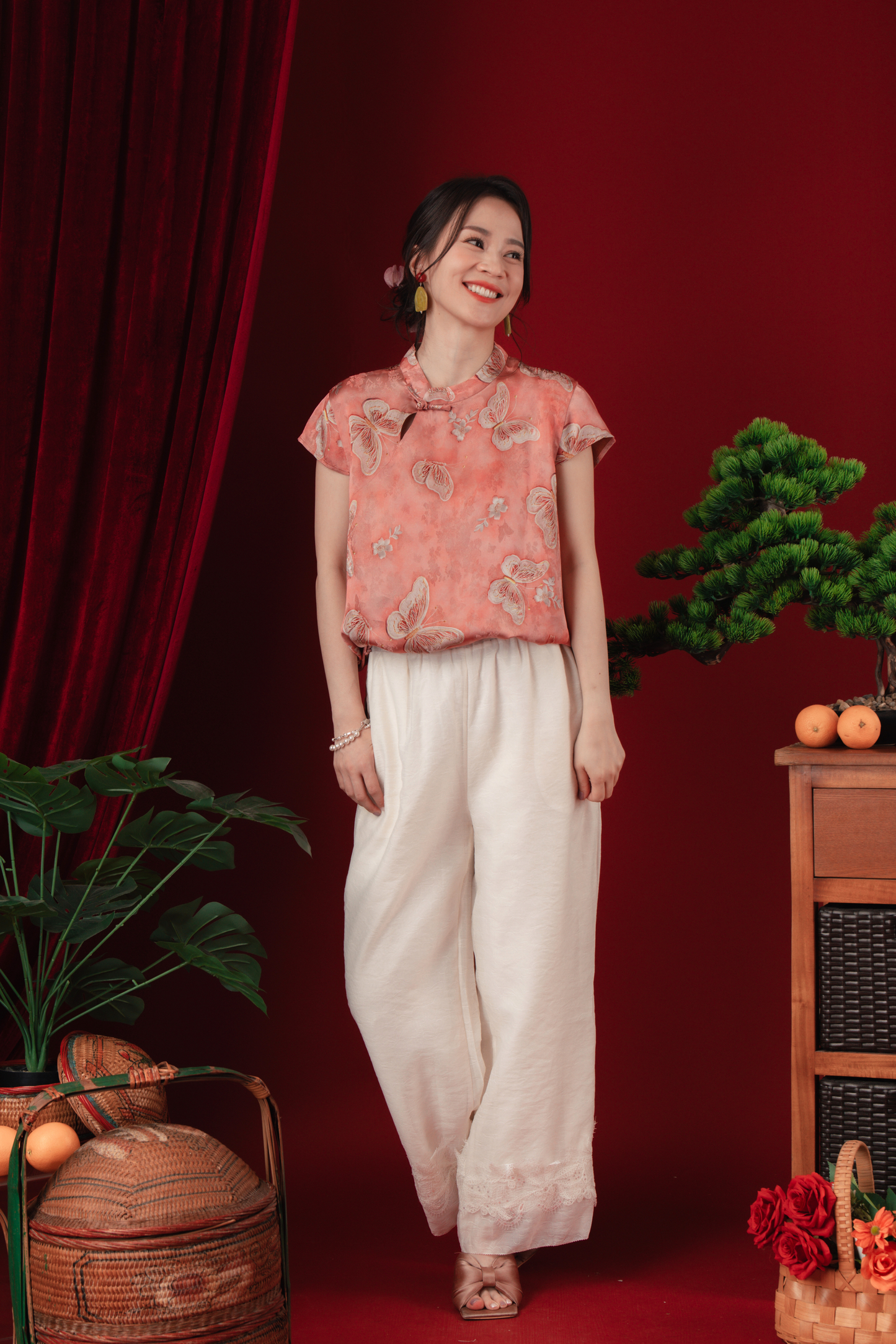Luna Lace-Hem Embroidered Wide-Leg Pants (In-Stock)