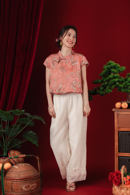Luna Lace-Hem Embroidered Wide-Leg Pants (In-Stock)