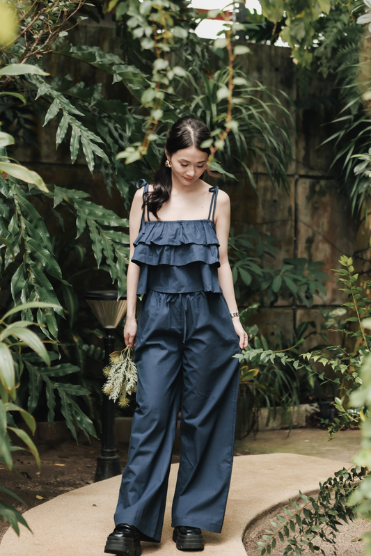 Lina Layered Ruffle Cami & Wide-Leg Pants in Blue