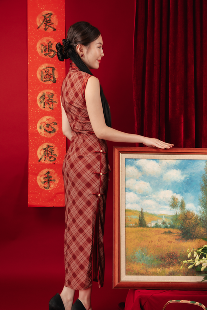 Celina Plaid Cheongsam Dress (In-Stock)