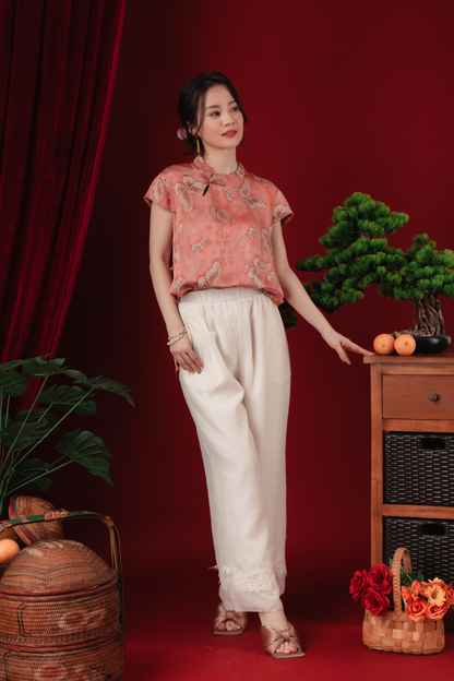 Luna Lace-Hem Embroidered Wide-Leg Pants (In-Stock)