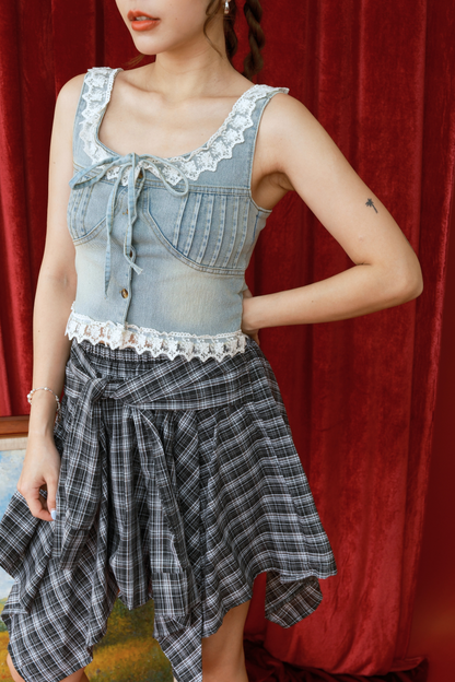 Elise Lace-Trim Denim Top
