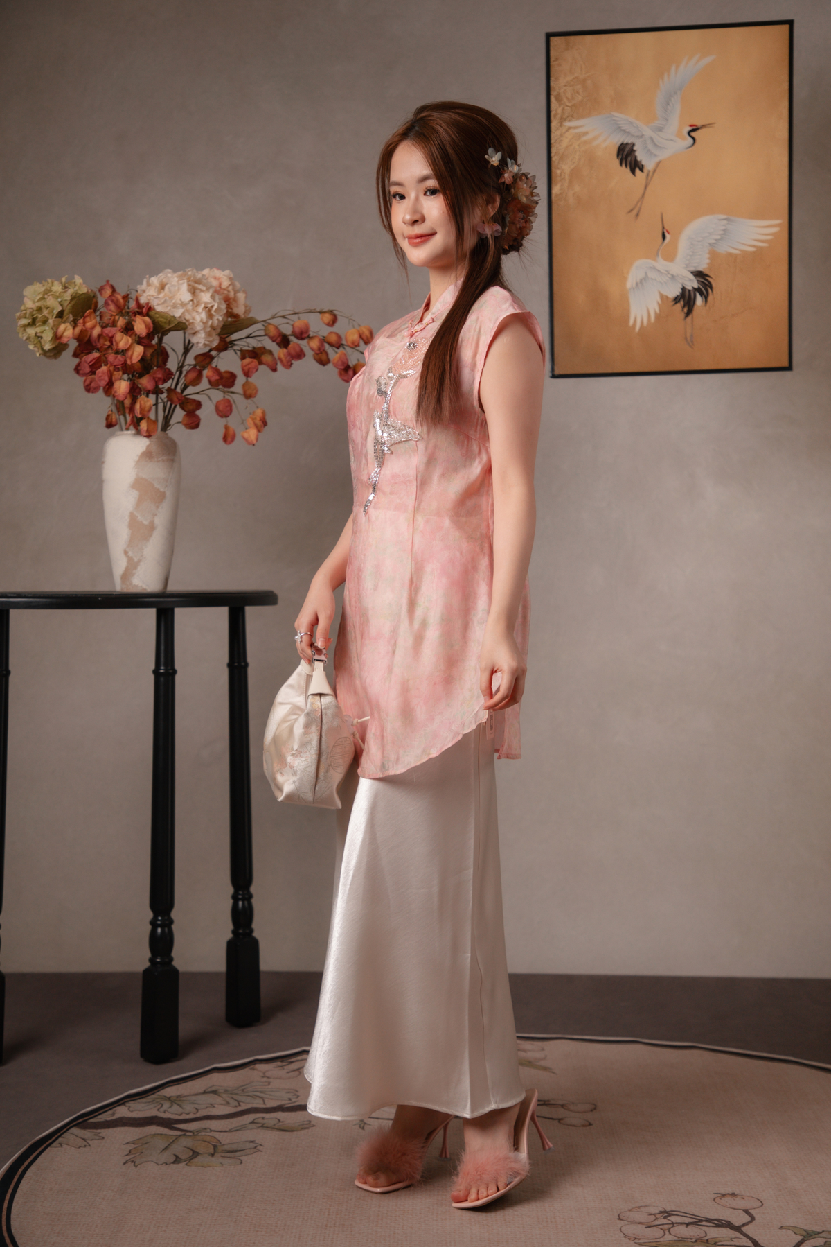 Ivy Dusk Satin Skirt in Ivory