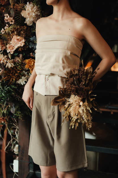 Isaline Ruched Back Tube Blouse in Beige