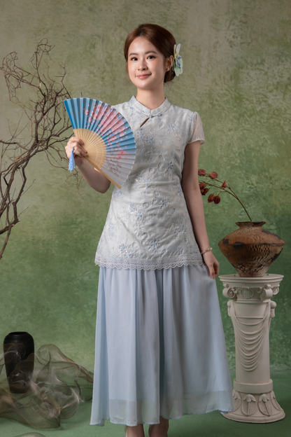 Amara Cheongsam Dress in Light Blue