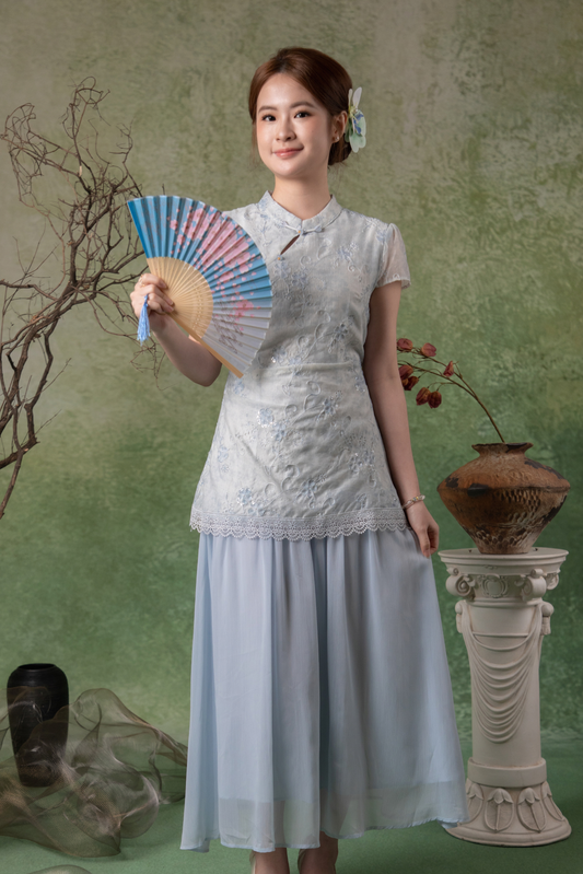 Amara Cheongsam Dress in Light Blue