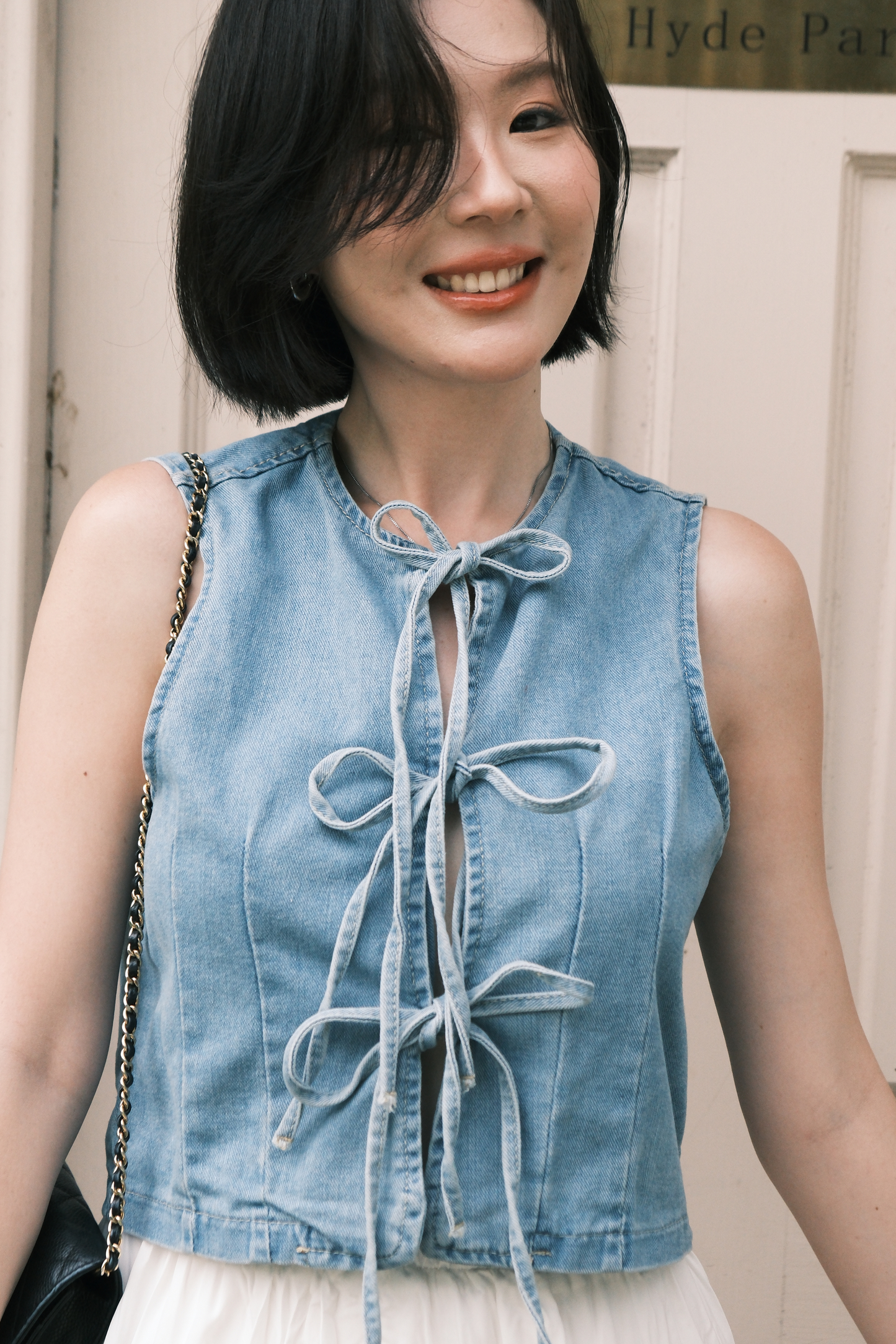 Rhea Lace-Up Denim Vest in Blue