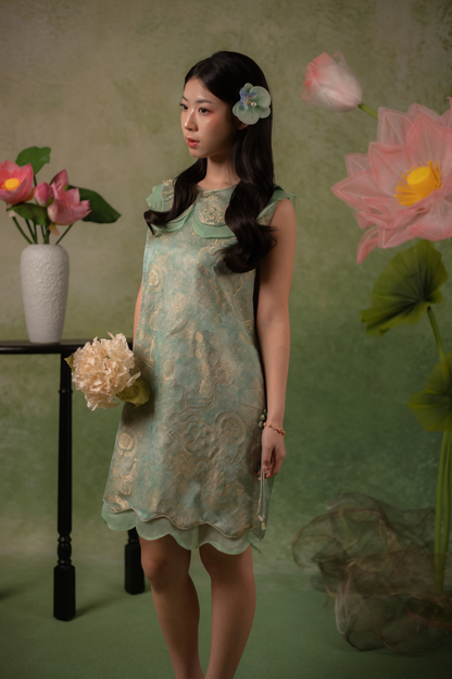Elara Lotus Cheongsam Dress in Mint Sage
