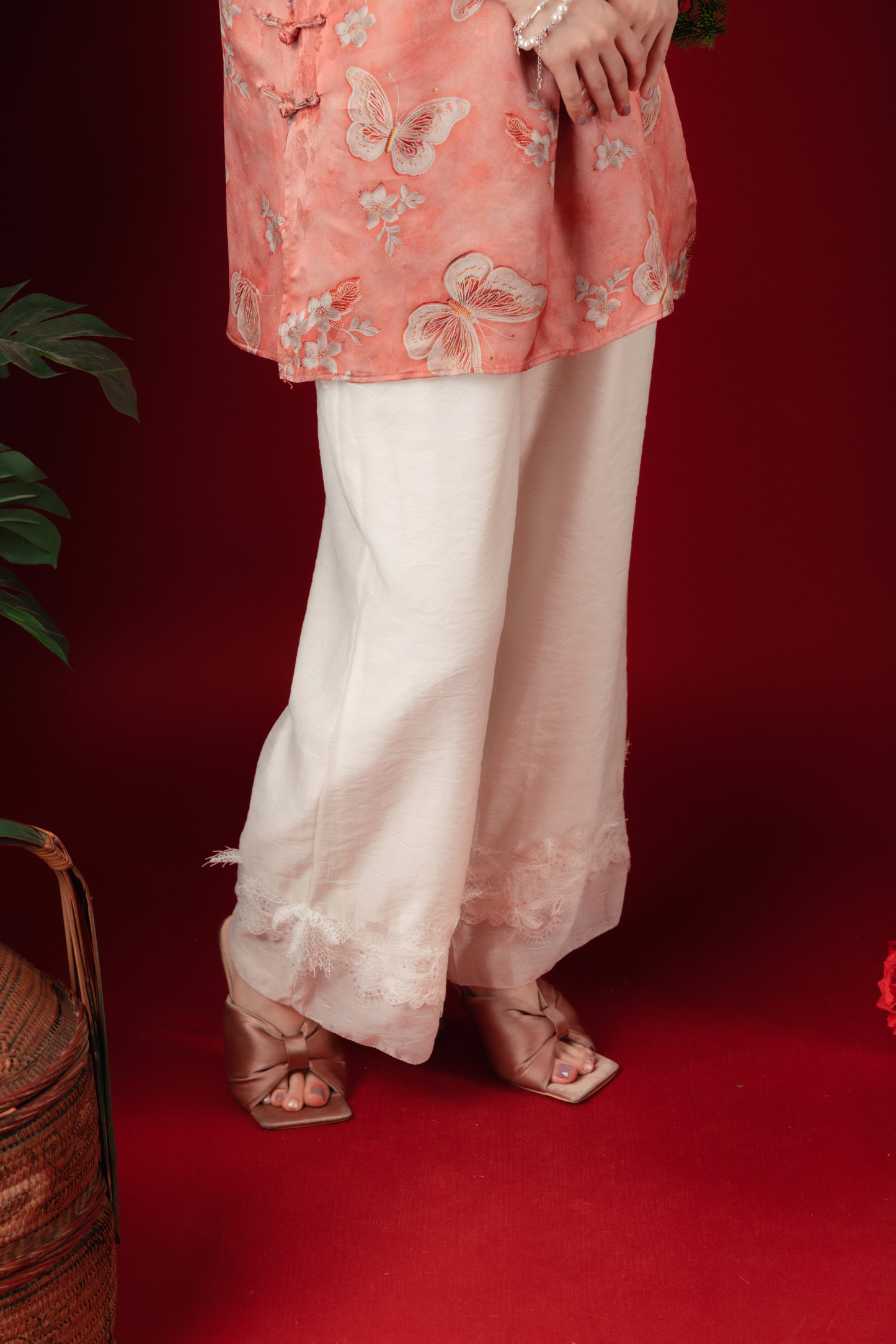 Luna Lace-Hem Embroidered Wide-Leg Pants (In-Stock)